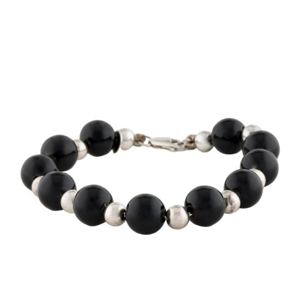 Tiffany & Co. 925 Sterling Silver & Black Onyx Beaded Ball 8" Inch Bracelet